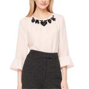 Kate Spade Embellished Crepe Top Blouse Medium Pink Champagne